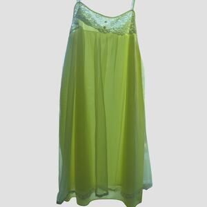 Vtg Yellow Sheer Short Nighty Gown MEDIUM Babydoll Coquette Lace Button Layer